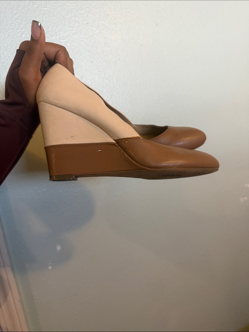 Sole Society Tan and Cream Two-Tone Wedge Pumps